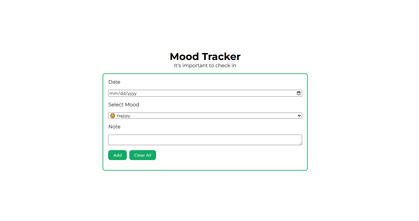 a screenshot of the Mood Tracker project's home page